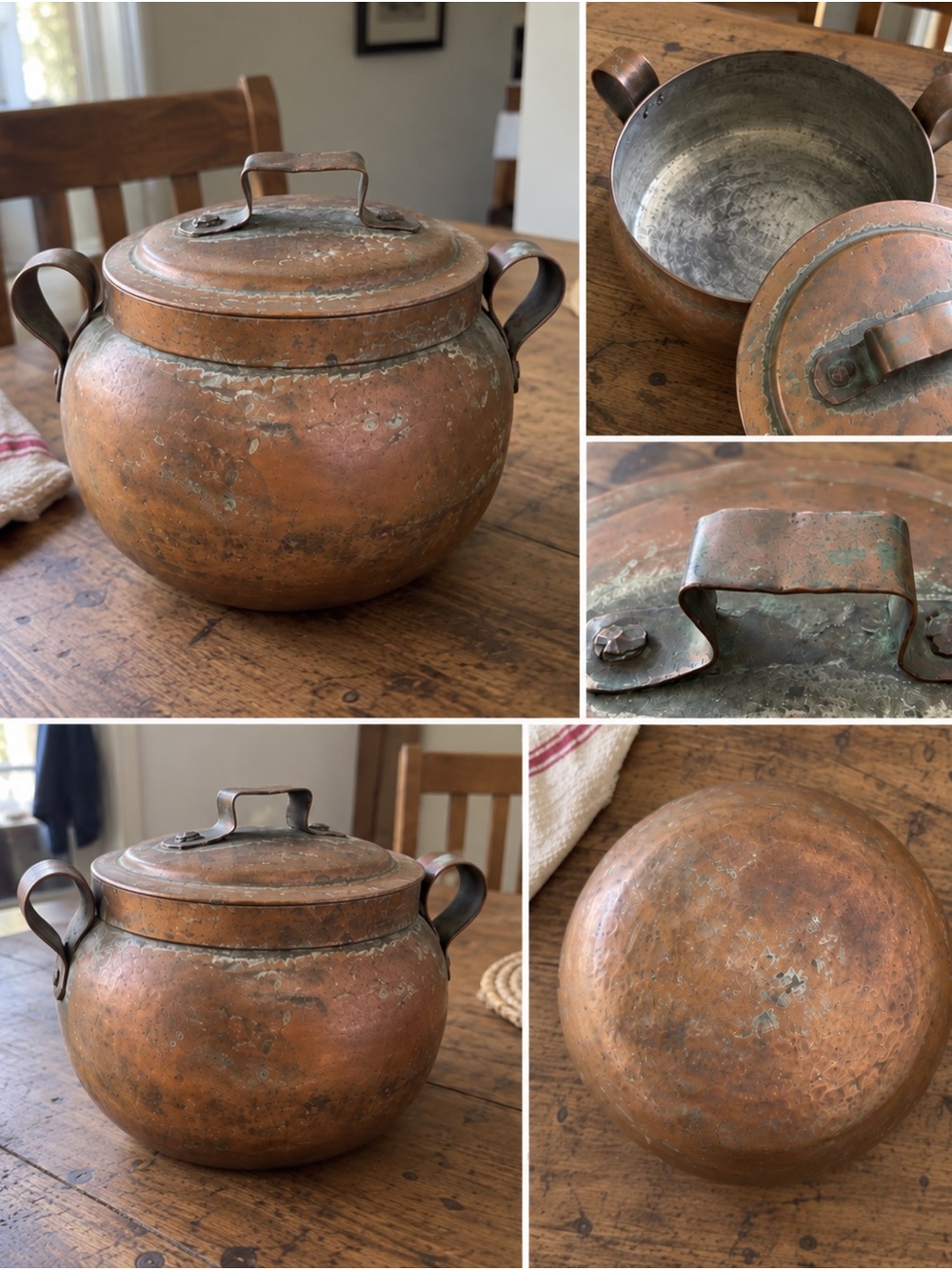 Vintage Copper Pot with Lid in Warm Copper and Patina